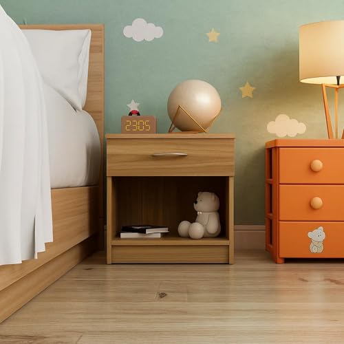 Image of Muse Multipurpose Side Table | Engineered Wood | Bedside Table | Lyon Teak Finish | Compact & Durable | Easy Knock-Down Assembly