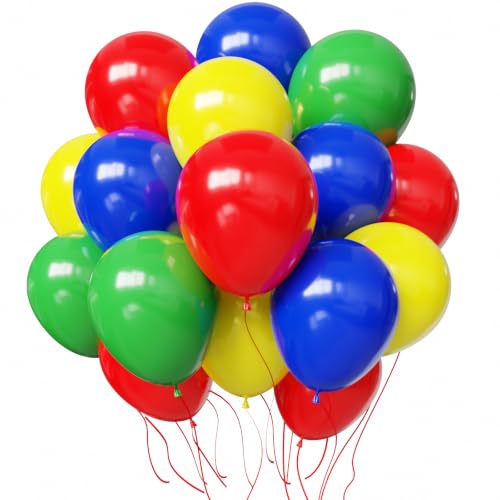 Image of YMSZ Red Blue Green Yellow Balloons,100pcs 12 Inch Rainbow Balloons | Colorful Latex Balloons for Birthday, Baby Shower, Carnival Circus Party Decorations