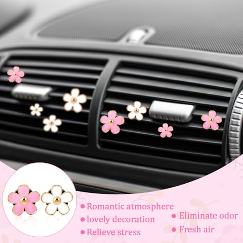 Image of 8 Pcs Air Vent Clips Car Accessories Cute Car Air Freshener Vent Clip Daisy Flower Airs Conditioning Outlet Clip for Women for Vents Cars Interior Decor Dashboard Accessories 4 Size, White, Pink