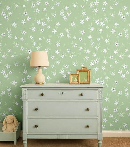Papier Peint Vert Fleuri Soimoi 25x120 Pouces Autocollant Vinyle