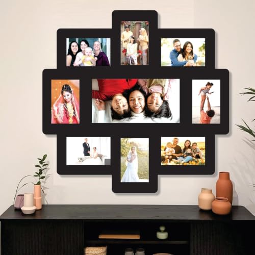 Image of Creative Arts n Frames One Piece Joint less Wooden Multi Picture Collage Photo Frame Home Decor Items Wall Decoration for living room Gift (Photo frame 9 Picture 12x6 Middle 23.5X23.5)