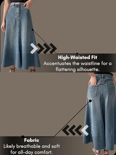Image of GRECIILOOKS Women's High Waist White Denim Skirt with Front Slit - Long Maxi Jean Skirt Casual Fashion - Stylish Denim Skirts for Women