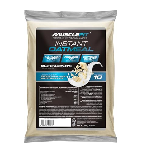 MuscleFit Harina de Avena Integral | 1kg de Avena Molida | Sabor Chocolate Blanco | Oatmeal | Bajo en grasas