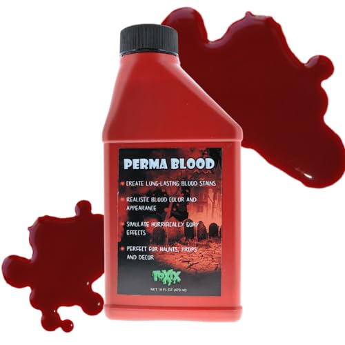 16 Oz Perma Blood - PERMANENT Fake Blood Realistic Color and Flow! Make Gory Decor and Horrifying Props for Special Effects and Haunts! Red
