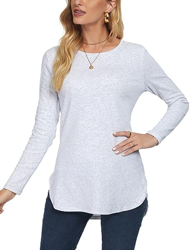 Image of Herou Women's Casual Long /Short Sleeve T Shirt Crewneck with Side Split Fall Pullover Loose Tunic Sweater Tops