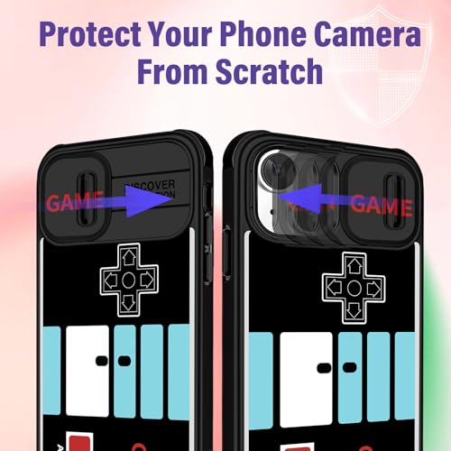 Image of Funermei (2in1 for iPhone 15 Case for Boys Cute Men Phone Cover Cool Fun Funny Cartoon Game Kids Girls Black Unique Design with Camera Cover Funda for Apple for iPhone 15 Cases