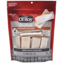 Beefhide Dog Chews with Chicken Filling 24 Count 12 oz, Long Lasting Natural Dog Treats for Medium & Large Dogs High Protein, No Artificial Flavors by Ol-Roy