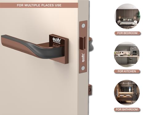Image of GLOXY Premium Door Lock for Bathroom - Rose Gold & Black Finish Bathroom Lock with Brass Baby Latch for Home - Heavy Duty Mortise Door Lock with Keyless Plate Handle Set with 2 Years Warranty