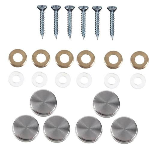 BEBEMOKO 24pcs Stainless Steel Mirror Nails with Acrylic Caps, Decorative Metal Fixing Screws for Flat Glass Mirrors and Furniture, 16mm Copper Thread Fixing Hardware for Home and Commercial Use