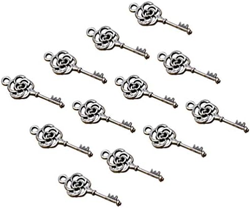 SOIMISS 100Pcs Skeleton Key Charm Silver Key Pendant Vintage Beads Charm Metal Loose Beads for DIY Crafts Keychain Bracelet Necklace Earrings Jewelry Making Findings