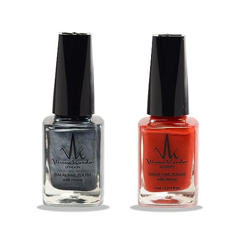 (Set Of 2) Henna Infused Permeable Nail Polish Wudhu and Vegan Friendly Long lasting Halal Polish (Decadent + Ruby Red)