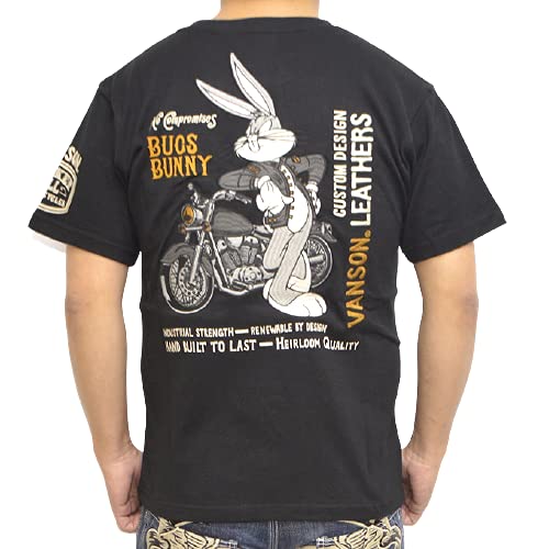 バンソン VANSON ルーニーテューンズ LTV-2115 半袖Tシャツ 天竺半袖TEE ブラック色 バッグスバニー バイカー メンズ トップス (M)