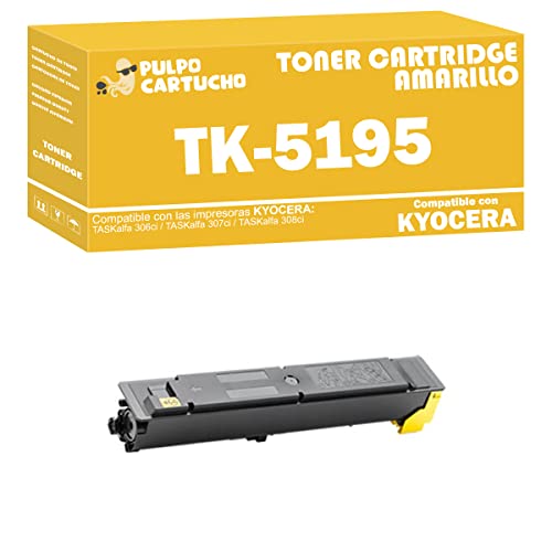 Pulpo Cartucho - Toner Genérico TK-5195 Amarillo Compatible con Kyocera TK5195 / 1T02R4ANL0 - Valido para Impresoras TASKalfa 306ci / TASKalfa 307ci / TASKalfa 308ci