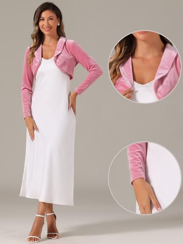 Image of Allegra K Long Sleeve Velvet Shrug Top for Women's Open Front Cocktail Party Cropped Bolero Cardigan