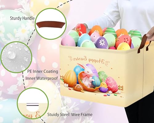 Image of Large Rectangular Easter Baskets Empty Waterproof Boy Toy Box Foldable Kid's Gifts Storage Bin Spring Room Decor(Shell Breaking Rabbit Chicken)