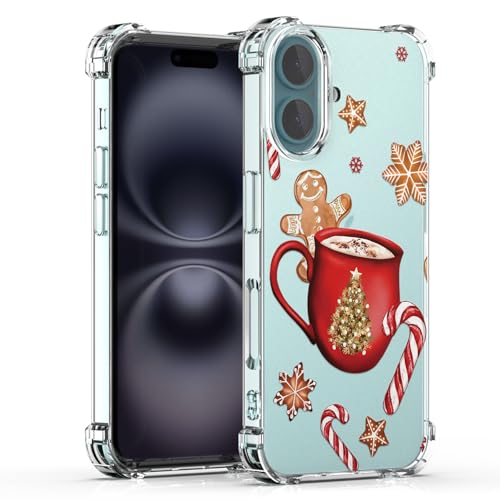 BEIMEITU Capa transparente de Natal para iPhone 16, linda capa com padrão de copo, suave, fina, protetora, para meninos e meninas, para iPhone 16, design de copa de Natal
