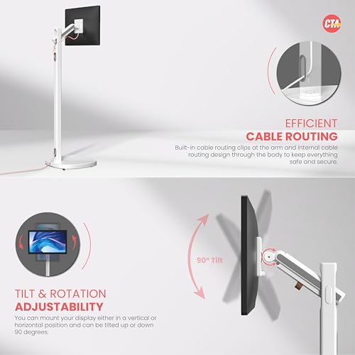 CTA Ergonomic Floor Stand For Monitors & TV’s Up To 35-inches & 22 lbs - Mobile Stand With Anti-Knockdown Base & Height Adjustable - Commercial Grade - (ADD-MSADFS) by CTA Digital - Image 3