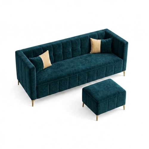 Image of SOCOZI Stylluxe 4 Seater L Shape Sofa Set with Movable Ottoman | Flexible Left or Right Layout | Soft Velvet Suede Fabric | Modern Design | Plush Comfort Cushions for Living Room (Green Teal)