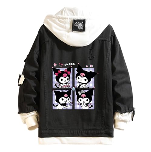 Anime Hoodie Denim Jacket Women's Ripped Long Sleeve Jean Trucker Jackets Girls Button Down Sweatshirt