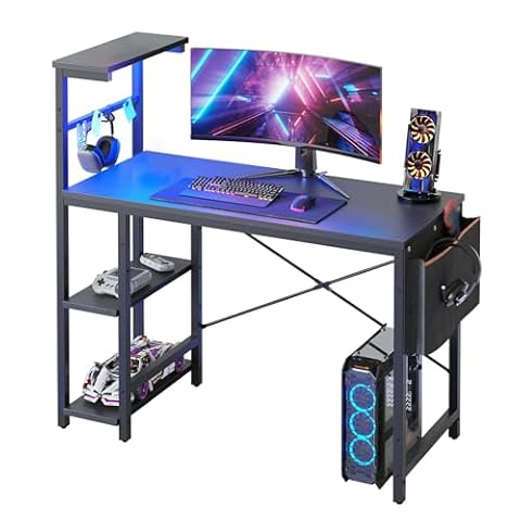 Bestier Gaming Desk with LED Lights, 44 Inch PC Gamer Desk for Small Spaces, Computer Desk with… — $84.99 (23% off)