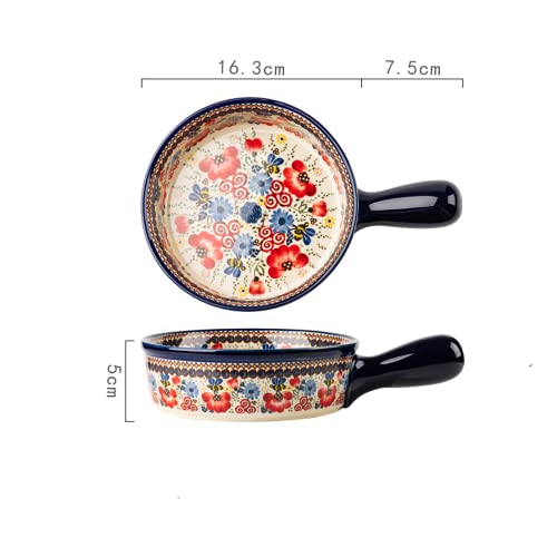 Vintage Flowers Style Ceramic Bakeware Casserole Dish Baking Pan Lasagna Pans Baking Dish with Handles for Oven/Cooking/Kitchen-1 PCS-Red Flowers-20 OZ