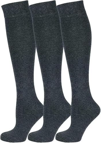 Image of ZRWASKA® 3 Pairs girls Knee High School Socks Cotton Rich Socks, Back to School Socks Uniform Party Wear Comfort Fit Long Socks Stocking Girls Knee High Kids School Socks Grey, Size 12-3 (7-10 Years)