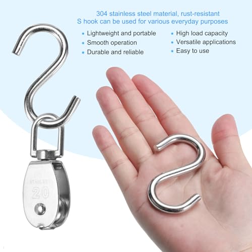 PATIKIL Bloco de polia única carga 75 kg M20 com gancho S, conjunto de 4 rolos de polia giratória de