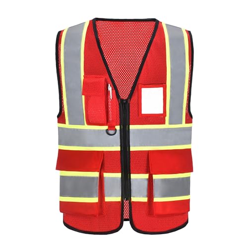 Image of A-SAFETY Mesh High Vis Vest, Reflective Construction Vest with Pockets