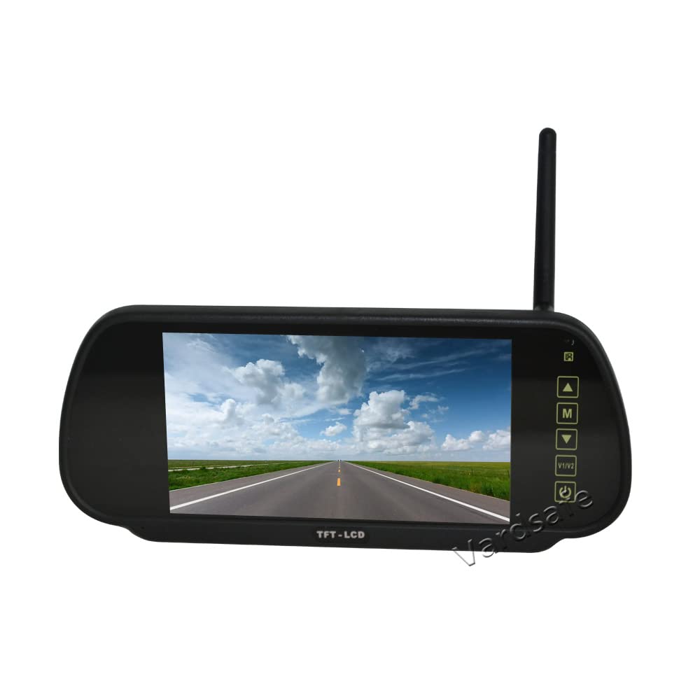 VS721 Monitor de espejo retrovisor inalámbrico de 7 pulgadas con clip para cámara de visión trasera resistente para furgoneta, caravana, camión, autobús, caravana