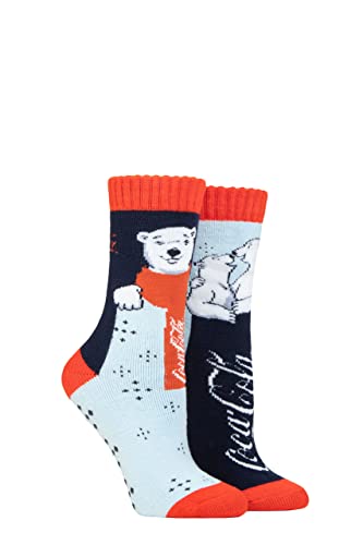 Coca-Cola Femme Écharpe Ours polaire Chaussettes pantoufles Paquet de 2 Multi 37-42