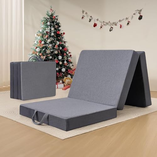 Image of Tri Folding Memory Foam Mattress | Soft & Medium Firm | Foldable Mattress | Guest Bed | Camping Bed | Grey (Single 36x72x6 Inch)