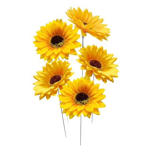 Lot de 5 tournesols pour décoration de jardin, cour, piquets de pelouse, intérieur et extérieur, pelouse, terrasse, porche, parterre de fleurs, canal