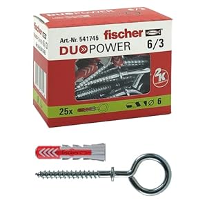Fischer 541745 Dowel with Closed Eyelet Duopower, 25 pz, Grey/Red