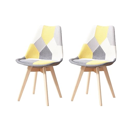 GrandCA HOME Lot de 2 Chaises de Salle à Manger en Tissu avec Coussin D'assise Amovible et Pieds en Bois en Métal, pour Chambre, Salon, Cuisine et Salle à...