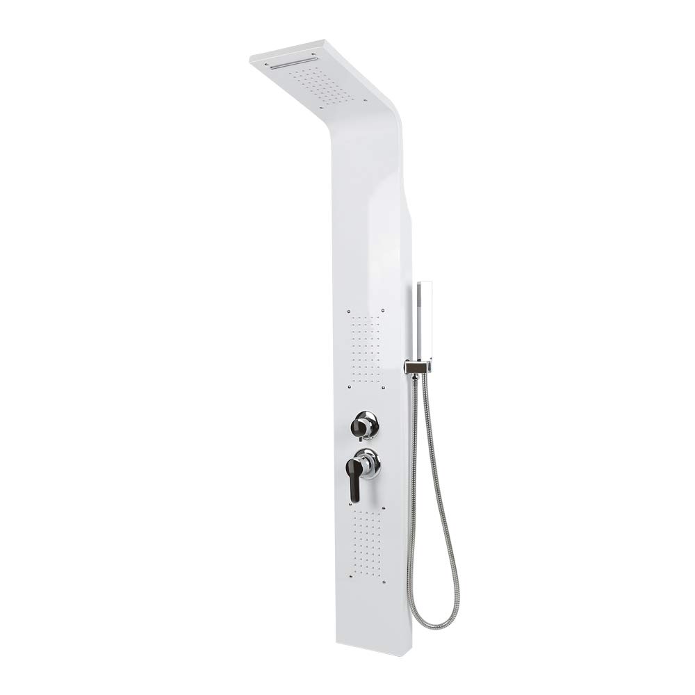 Pannello Doccia 5 In 1 in Acciaio Inox con Soffione, Colonna Doccia Idromassaggio a Pioggia e Doccetta [Classe di efficienza energetica A]Funzioni in 304 Acciaio Inox,20 x 7 x 140 cm (bianco)