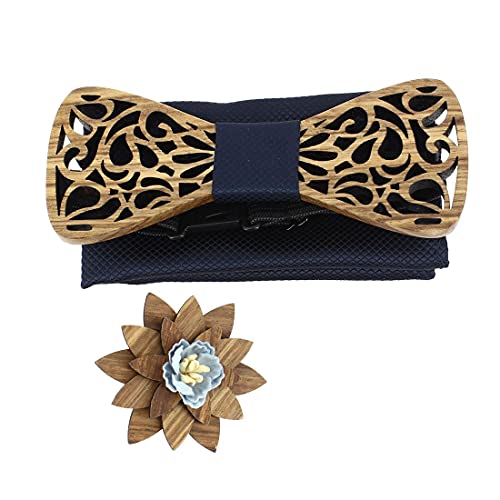 Tony & Paul. Coffret nœud papillon. Volute, BOIS. Bleu Marine - Paisley -