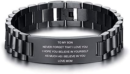 Stainless Steel to My Son Love Mom Courage Inpsirational Wristband Bracelets, Mother to Son Gift, Birthday Gifts to Son, to Son