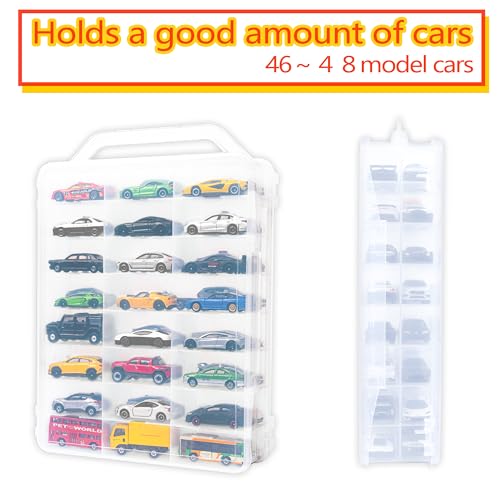 YYDS 48-Car Storage Case with Handle,Double Sided Storage Case for Toy Cars, Matchbox Cars,1:64 Scale Toy Model Cars,Toy Car Storage Organizer Case Compatible with Hot Wheels,CASE ONLY