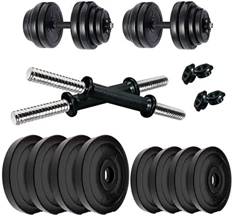 Kore PVC-Dm 16 Home Gym Dumbbells Kit (20 Kg, 3Kg X 4 Plates + 2Kg X 4 Plates), Black