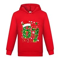 Banxidi Christmas 67 Kids Hoodies,Six Seven Christmas Hat Theme Fashion Print Sweatshirt, Comfortable Soft Fabric, Boys Girls Holiday Essential Red