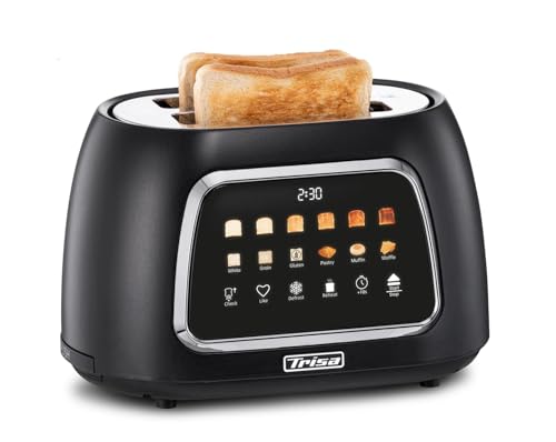 Trisa Toast IT! Digitaler Toaster 2 Scheiben 800W – Moderner Touchscreen Toaster mit Brötchenaufsatz & Motorisiertem Lift, Memory-Funktion, Aufwärmen & Auftauen, rauchfrei & präzise, Schwarz