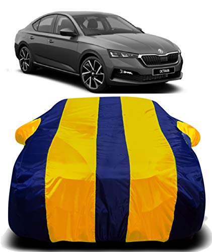 Image of Waterproof Car Cover with Ultra Surface Body Protection (Yellow Stripes) (Skoda Octavia)