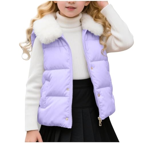 Girls Puffer Vest Cropped Puffy Water-Resistant Vest with Pockets Lightweight Outerwear Warm Sleeveless Vests 2-12Y