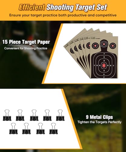 Ardier Adjustable Shooting Target Stand with 5-Prong Base, Portable Steel Target Holder with 9 Clips and 15 pcs Paper, Ideal Hunting Accessories for Outdoor Shooting Range, L