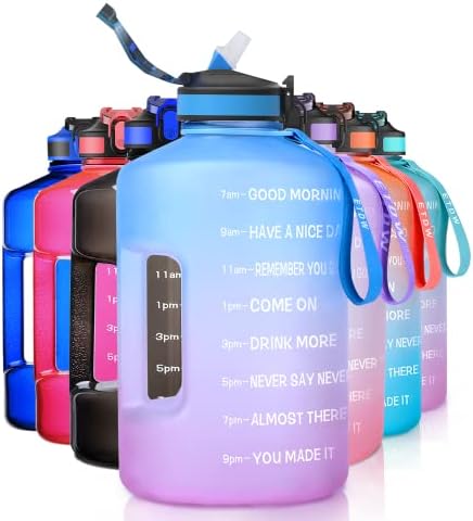 ETDW 2.2Litre Big Water Bottle with Straw BPA Free, Huge Drinking Bottle with Time Marker, 2L Leakproof Sports Water Bottle with Handle for Fitness Camping Yoga Weight Loss ORANGE GREEN