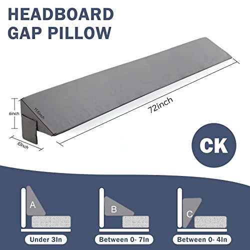 Cushore Cal King (72"X10"X6") Xl Bed Wedge Pillow For Headboard, Foam Mattress Wedge Gap Filler(0"-7"), Sleep & Reading Pillow Fill The Gap Between Your Headboard And Mattress (Cal King, Gray) #TOP2