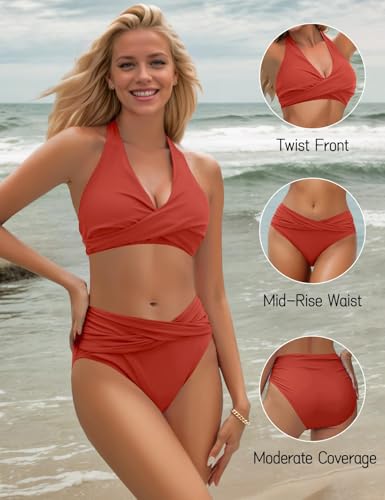 Image of Sopliagon Women's Bikini Sets Twist Front Two Piece Swimsuit Halter Bathing Suit