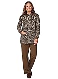 Anthony Richards Women's Casual Two Piece Fleece Pantset Henley Pullover Top Sweatsuit Leopard XL