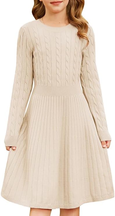 GRACE KARIN Girls Sweater Dress Long Sleeve Knit A Line Casual Midi Fall Winter Dresses 6-12 Years