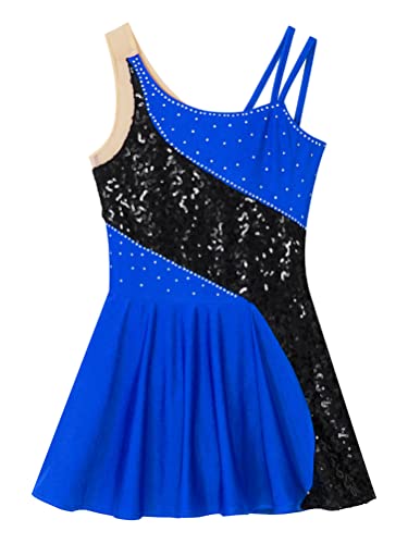 Aislor Kids Girls Sequins Rhinestone Ballet Leotard Figure Ice Roller Skating Dance Dress Mesh Tutu Dress Dance Wear Royal Blue 16 Years #TOP5